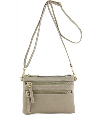 Multi-Pocket Zip Crossbody Bag with Small Wrist Strap WU001 DOVE